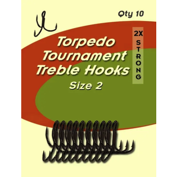 Torpedo Tournament Treble Hooks. Size 2 10-pk