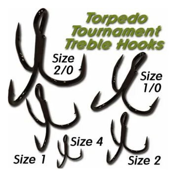 Torpedo Tournament Treble Hooks. Size 1/0 10-pk