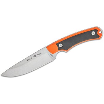 Buck 0663ORS-B Alpha Guide Select Fixed Blade Knife 4.5" 420HC Stonewashed Drop Point, Orange GFN Handles with Versaflex Inserts, Polyester Sheath
