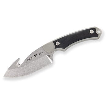 Buck 0664GYG Alpha Hunter Select Fixed Blade Knife 3.75" 420HC Stonewashed Gut Hook, Gray GFN Handles with Versaflex Inserts, Polyester Sheath