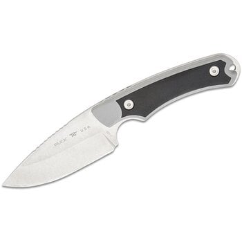 Buck 0664GYS Alpha Hunter Select Fixed Blade Knife 3.625" 420HC Stonewashed Drop Point, Gray GFN Handles with Versaflex Inserts, Polyeester Sheath