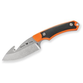 Buck 0664ORG Alpha Hunter Select Fixed Blade Knife 3.75" 420HC Stonewashed Gut Hook, Orange GFN Handles with Versaflex Inserts, Polyester Sheath
