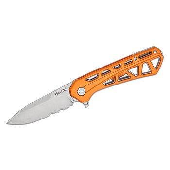 Buck Buck 0812ORX Trace Liner Lock Flipper Knife 3.23" Stonewashed Combo Drop Point Blade, Skeletonized Orange Aluminum Handle