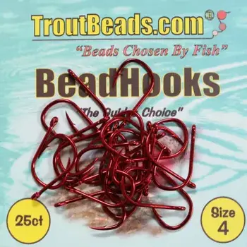 Troutbeads Bead Hooks Red Size #4 25/pk