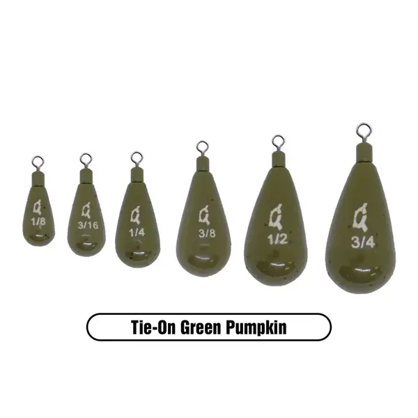 X Zone Tungsten Tie-On Tear Drop Shot Weight 3/8oz Green Pumpkin 3-pk