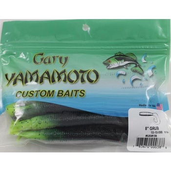 Yamamoto 8" Grub Black w/Chartreuse Tail 10-pk