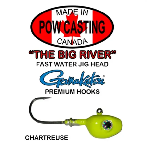 The Big River Fast Water Jig Head. 1/2oz Chartreuse 2-pk