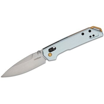 Kershaw 2051 Mini Iridium DuraLock KVT Folding Knife 3" D2 Stonewashed Spear Point Blade, Ice Blue Aluminum Handles, Reversible Clip, AXIS/Crossbar Lock