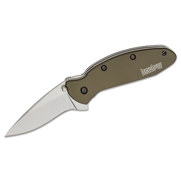 Kershaw 1620OL Ken Onion Scallion Assisted Flipper Knife 2.25" Bead Blast Plain Blade, Olive Drab Aluminum Handles, Liner Lock