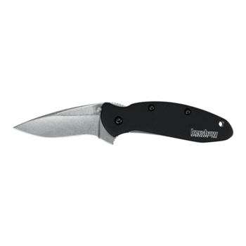 Kershaw 1620OL Ken Onion Scallion Assisted Flipper Knife 2.25" Bead Blast Plain Blade, Black Stonewash  Aluminum Handles, Liner Lock