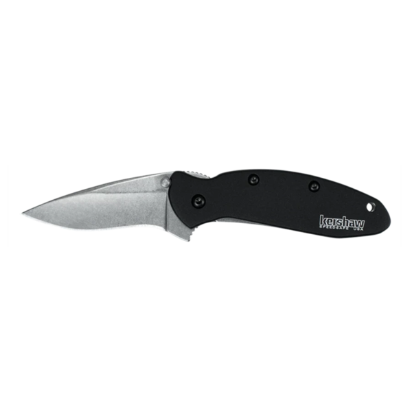 Kershaw Kershaw 1620OL Ken Onion Scallion Assisted Flipper Knife 2.25" Bead Blast Plain Blade, Black Stonewash  Aluminum Handles, Liner Lock