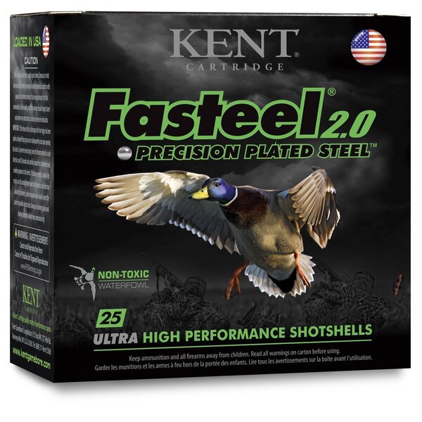 Kent Fasteel 2.0 Precision Plated Steel Waterfowl Ammo, 12ga 3" 1-1/4oz #2 1500fps 25rds