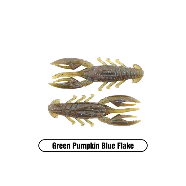 X Zone Stealth Finesse Series 2.5" Scented Stealth Craw. Green Pumpkin Blue Flake