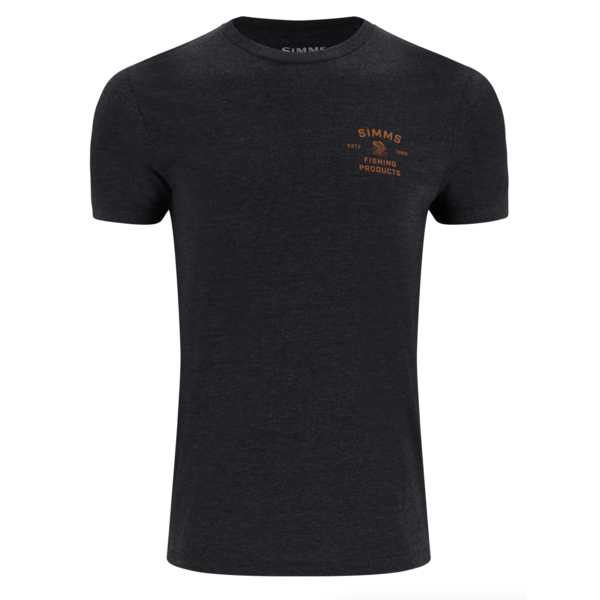 Simms Men's Stacked Bass T-Shirt. Charcoal Heather