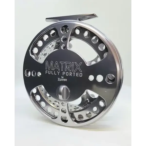 Raven Matrix Fully Ported Float Reel. 4 3/4" Polished Titanium