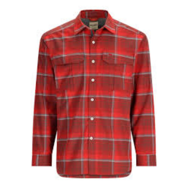 Simms Men's Coldweather LS Fishing Shirt Cutty Red Asym Ombre Plaid Medium (REG$159.99)