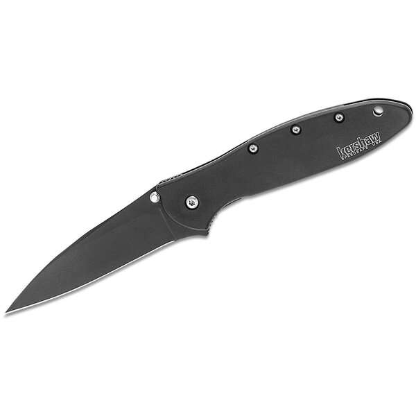 Kershaw 1660CKT Ken Onion Leek Assisted Flipper Knife 3" Black Plain Blade, Black Stainless Steel Handles, Frame Lock