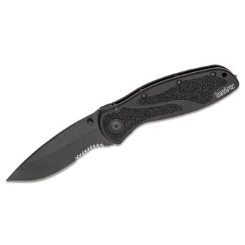 Kershaw 1670GBBLKST Ken Onion Blur Assisted Folding Knife 3-3/8" Black Combo 14C28N Blade, Glass Breaker, Black Aluminum Handles, Liner Lock