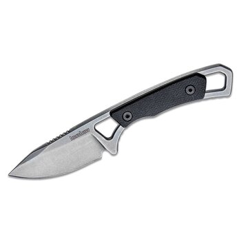 Kershaw 2085 Brace Fixed Blade Neck Knife 2" Stonewashed Drop Point Blade, Black GFN Handles, Plastic Sheath