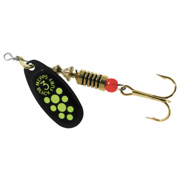 Mepps Black Fury Size 3 1/4oz Black Chartreuse Dot