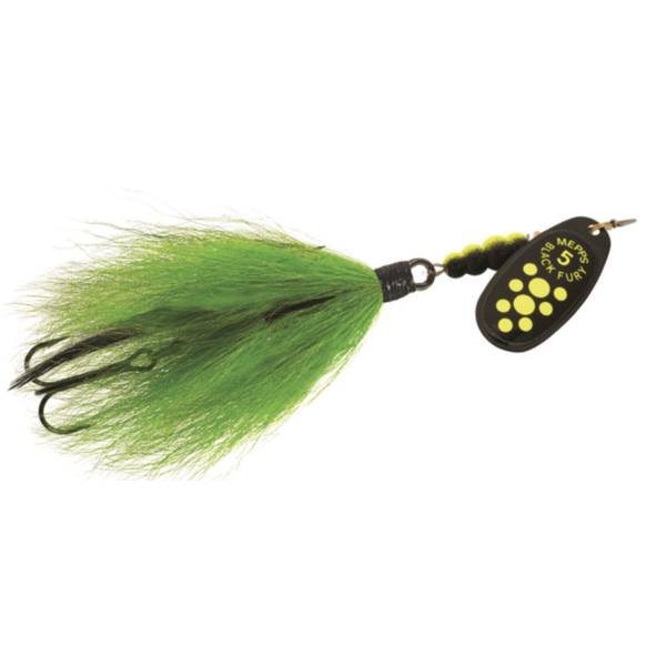 Mepps Black Fury Tandem Bucktail 7/8oz Chartreuse Dot Chartreuse Tail