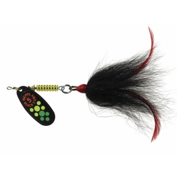 Mepps Musky Killer Black Fury Dressed Firetiger Dot Black Tail 3/4oz