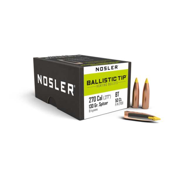 Nosler 27130 Ballistic Tip 270 Caliber .277 130 GR Spitzer 50 Per Box