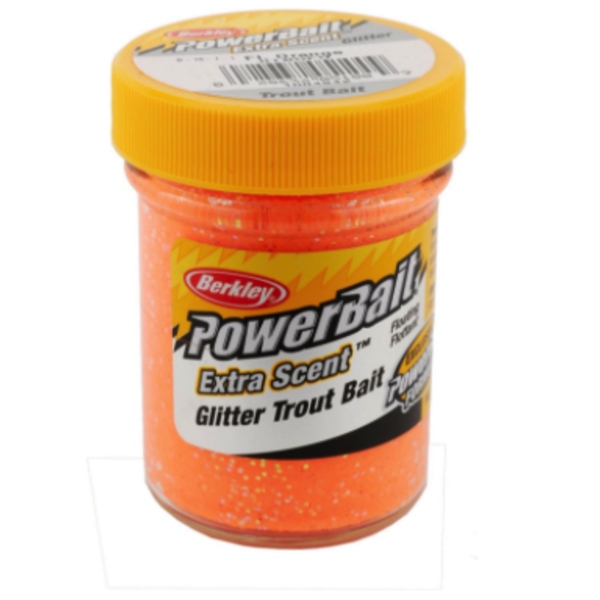PowerBait Glitter Trout Bait. Fl Orange 1.75oz Jar