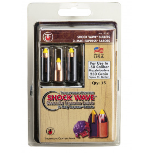 Thompson Center Shockwave Spire Point Polymer Tip Bullets .50 cal Sabot 250 gr 15/ct