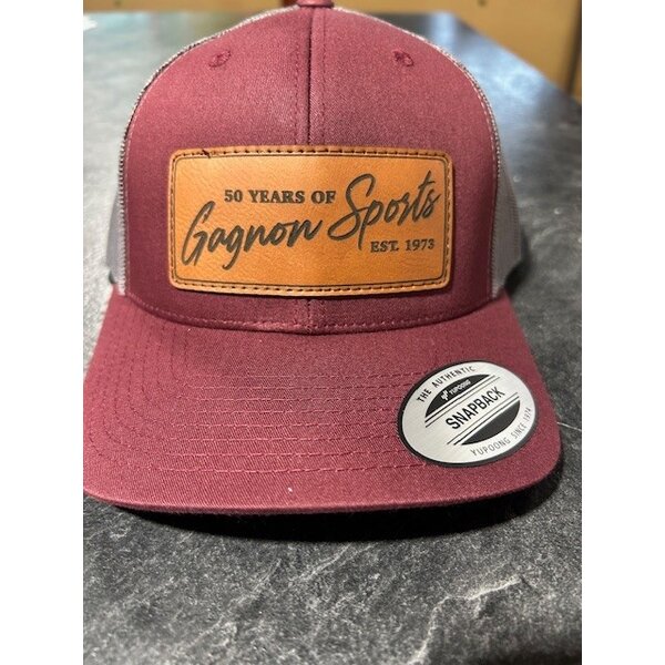 Gagnon Sports Leather Patch Cap Snap Back Maroon/Grey