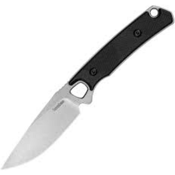Kershaw Steppe Fixed Blade Knife 3.55" Stonewashed Drop Point Blade, Black Polypropylene Handles with Polypropylene Sheath