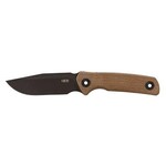 Kershaw Zero Tolerance Model 0004 Fixed Blade Knife 4.2" CPM-CruWear Dark Bronze Cerakote Clip Point Blade, Natural Canvas Micarta Handles, Adjustable Leather Sheath