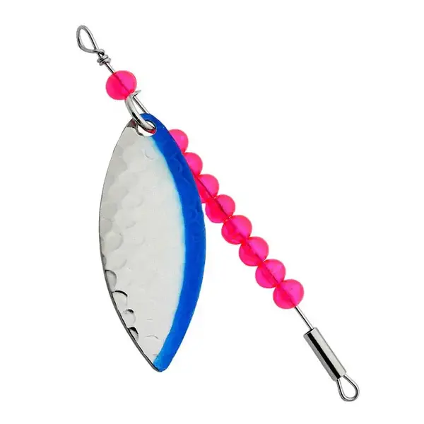Gibbs Willow Leaf Spinner #1 3/4 Hammered Nickel Blue Stripe/Red Beads 1-pk
