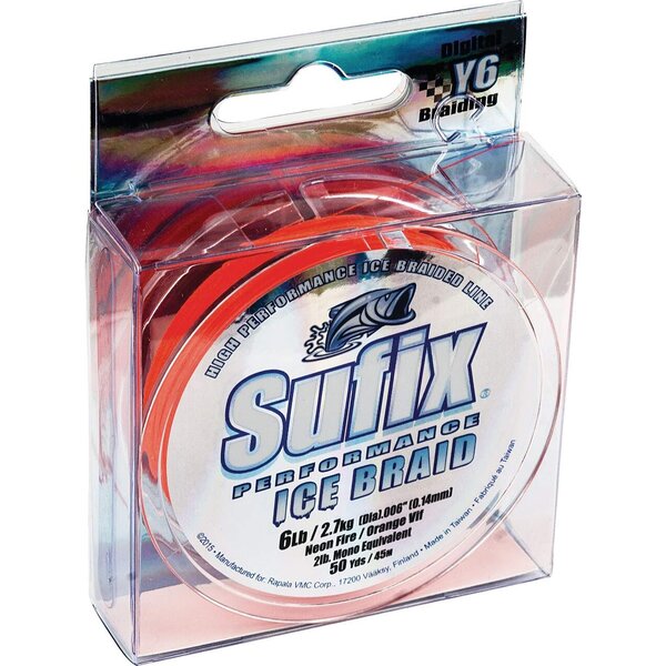 Sufix Ice Braid 6lb 50yds Neon Fire