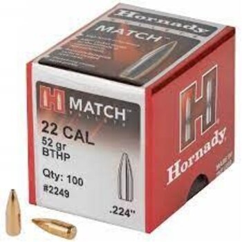 Hornady 2249 Match Rifle Bullets 22 224" 52Gr HPBT 100Rnd