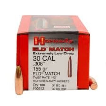 Honady 30 CAL, 155gr, ELD .308" Match bullets. Qty 100