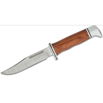 Buck 117CCS1 Heritage Brahma Fixed Blade Knife 4.5" 420HC Satin Clip Point, Cocobolo Wood Handle with Nickel Silver Pommel/Guard, Leather Sheath