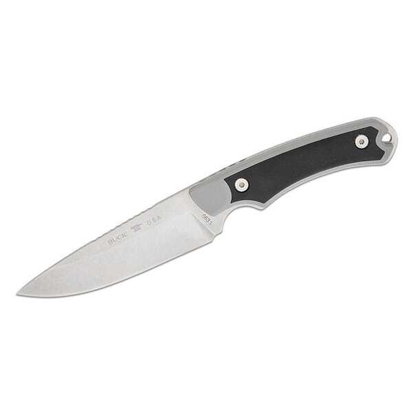 Buck 663 Alpha Guide Select Fixed Blade Knife 4.5" 420HC Stonewashed Drop Point, Gray GFN Handles with Versaflex Inserts, Polyester Sheath