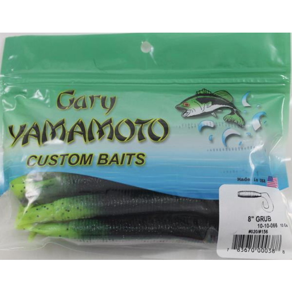 Yamamoto 8" Grub Black w/Chartreuse Tail 10-pk