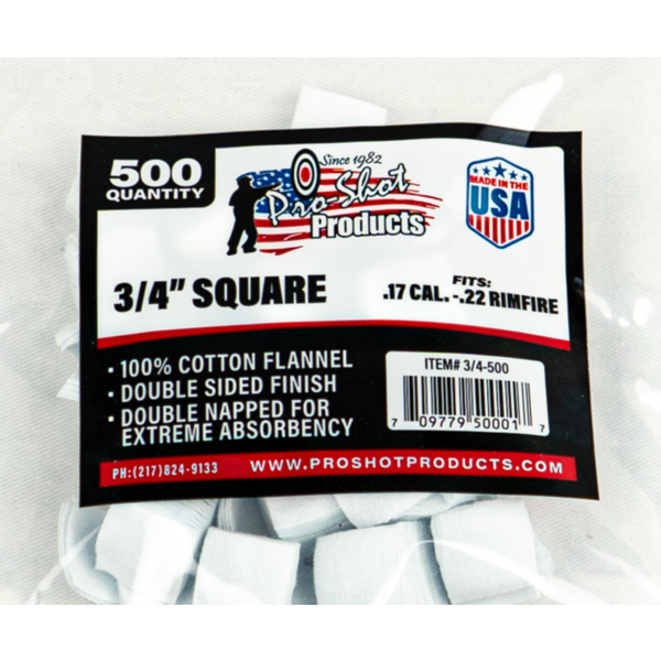 Pro-Shot 3/4" Square 17-22cal, 500 Count Patches Cotton Flannel