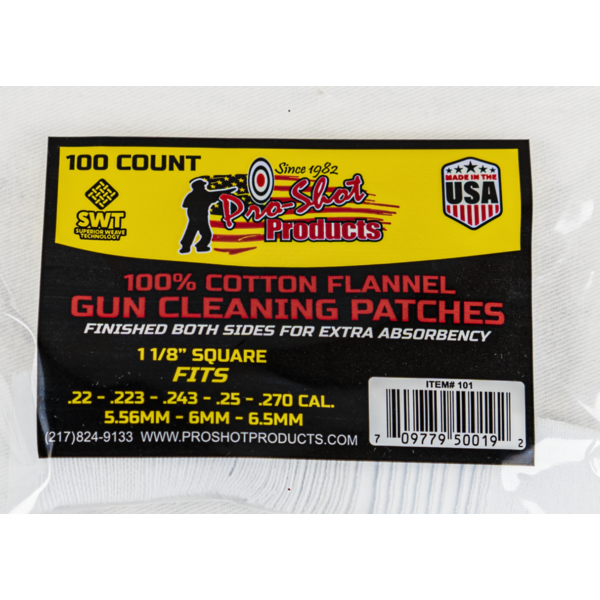 Pro-Shot .22 - .270 cal Cotton Flannel Patches 100 Count