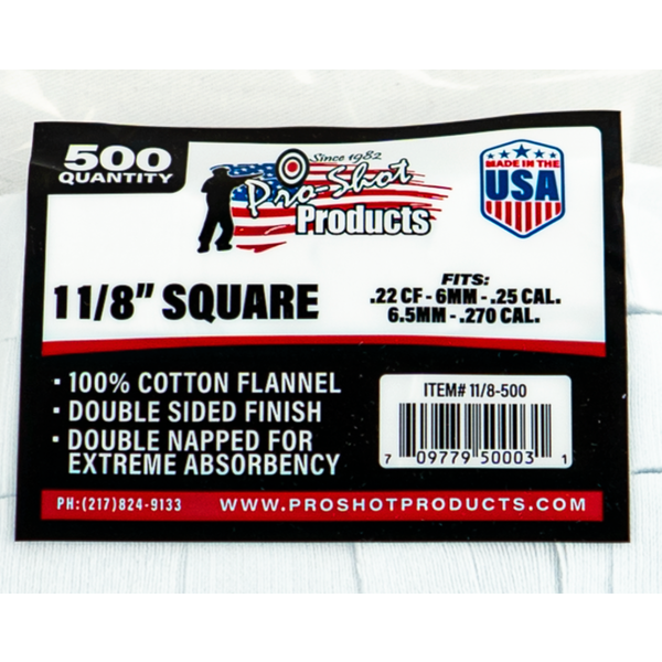 Pro-Shot 22-270 1-1/8" Square Cotton Flannel Patches 500 Count
