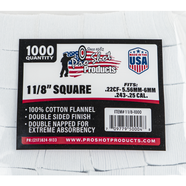 Pro-Shot  .22-.270 1 1-8" Square Cotton Patches 1000 Count
