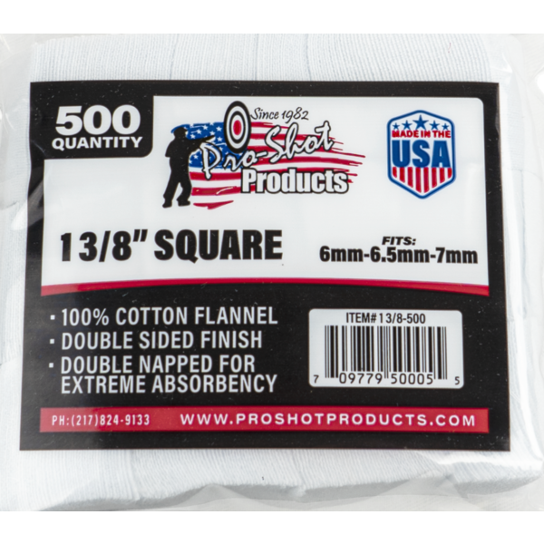 Pro-Shot  6mm-7mm 1 3/8" Cotton Square Patches 500 Count
