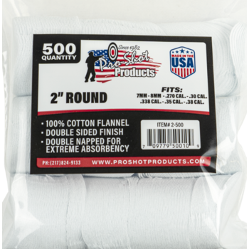 Pro-Shot 270-38 Cal 2" Round Cotton Flannel Patches 500 Count