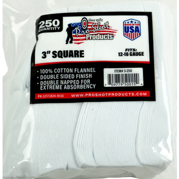 Pro-Shot 12-16 Gauge 3" Square Cotton Patches 250 Count