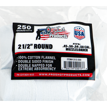 Pro-Shot .45-58 Cal 2.5" Round Cotton Flannel Patches 250 Pack