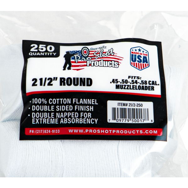 Pro-Shot .45-58 Cal 2.5" Round Cotton Flannel Patches 250 Pack