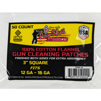 Pro-Shot 12-16ga. 50/ct 100% Cotton Flannel Patches 12-16ga. 50/ct