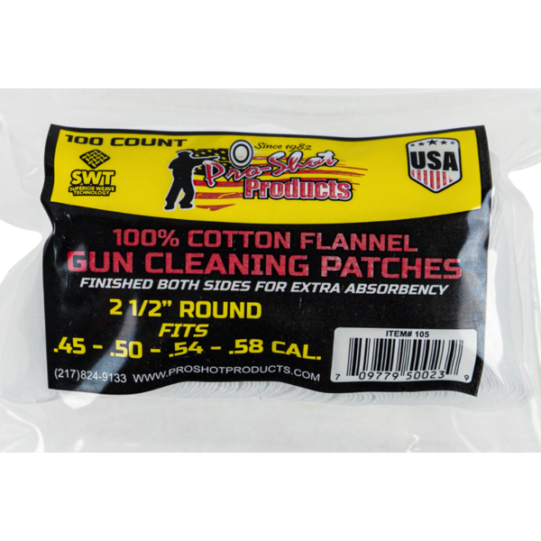 Pro-Shot .45-58 Cal 2.5" Round Cotton Flannel Patches 100 Count